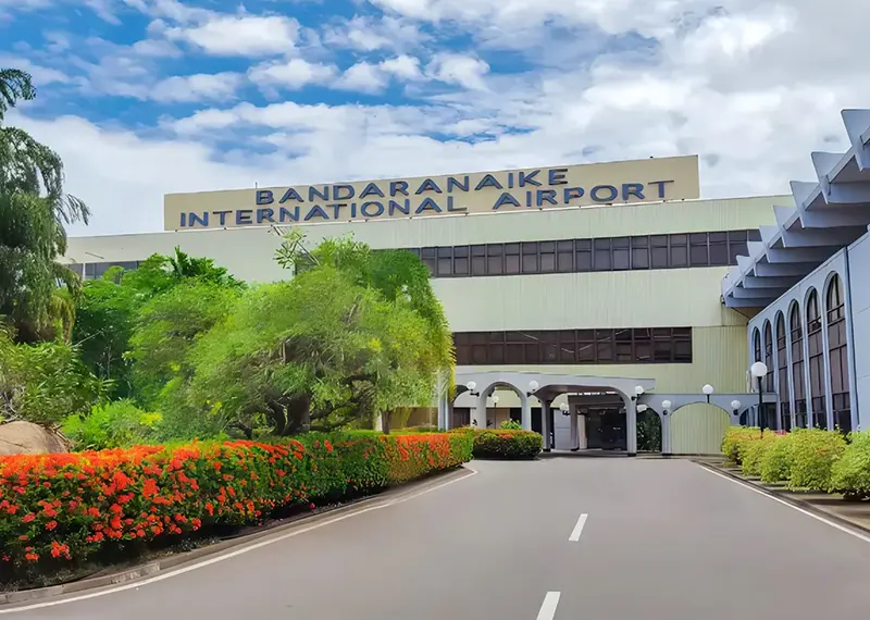 The entrance to Bandaranaike International Airport in Sri Lanka on a sunny day