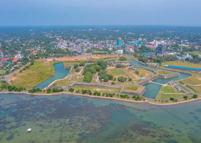 Aerial view of the historic star-shaped Dutch Fort in Jaffna, Sri Lanka