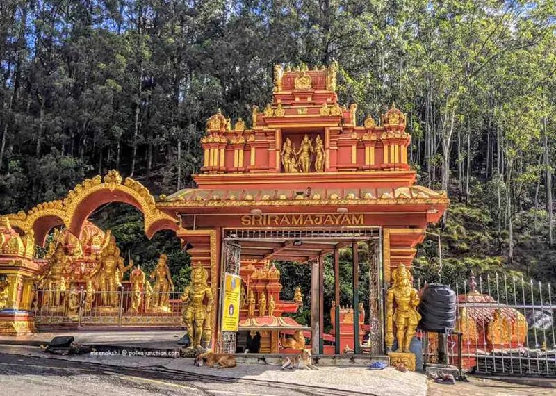 Intricate golden statues adorn the entrance of the historic Seetha Amman Temple